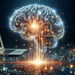 Computer Brain with Circuit Board Generative for AI