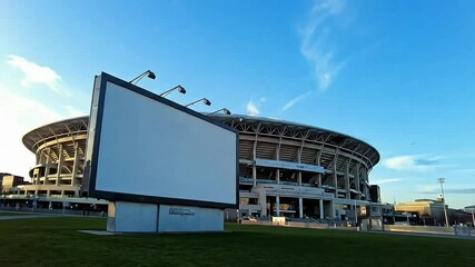 Stadium billboard advertising arena sports venue outdoor sky promotion commercial display advertisement 4k video