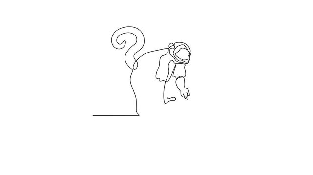 Animated self drawing of Capuchin video design illustration. Primates animal themes in simple linear style video design concept. Capuchin for your asset design and educational purpose.