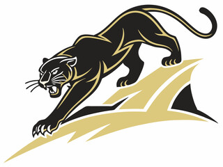 Powerful black panther silhouette atop a mountain, perfect for logos or designs.