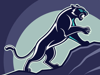 Powerful black panther silhouette atop a mountain, perfect for logos or designs.