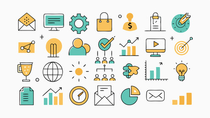 Fototapeta premium Business Icons Set Featuring Marketing Symbols And Management Tools