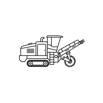 Asphalt milling machine icon in minimalist style, construction equipment for paving