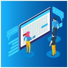 Isometric online business schedules, planning schedules, news, reminders, and event concepts. Vector illustration