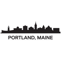 Portland skyline horizontal banner. Portland, Maine. Vector template for your design. Vector black silhouette. with white background