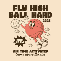 Retro Cartoon Basketball Character with Bold Motivational Text
