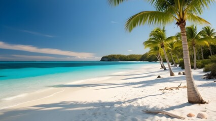 Tropical Island Beach with Turquoise Waters and Palm Trees

