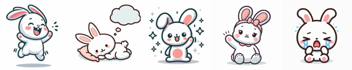 Vector of various cute baby rabbit expressions