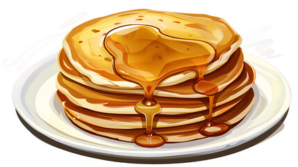 A mouthwatering stack of pancakes with syrup and butter, capturing their warm, inviting texture, set against a bright white background, Generative AI