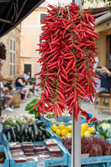 chili peppers at the market