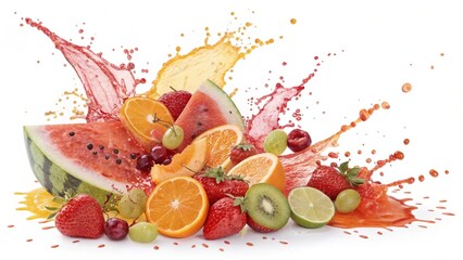 Explosion of Fresh Fruit and Vibrant Juice Splashes