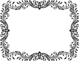 A filigree heraldic crest motif floral pattern border frame. Original design in a vintage style.