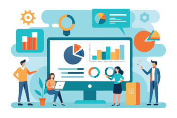 Fototapeta premium Business team analyzing data charts on a computer screen for strategic planning