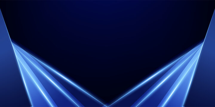 Dark blue luxury awards graphics background with light neon elegant shine spotlight effects. Premium corporate abstract design template. Banner certificate dynamic shape.