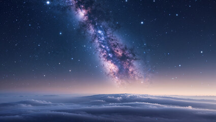 Fototapeta premium Majestic view of the milky way galaxy above a layer of clouds at night