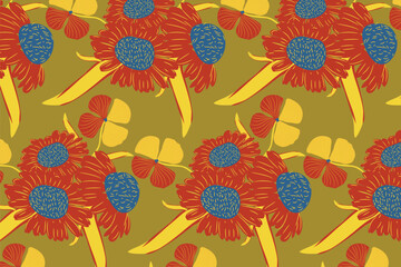 Whimsical wildflowers in vibrant hues bring a youthful charm to picnic prints, children’s fashion, and cheerful gift wraps.