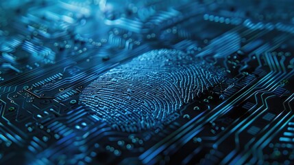 The thumbnails could be minimally decoded fingerprints on a blue circuit board background, representing a digital security concept for identification