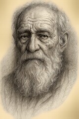Elderly Wisdom &ndash; Textured Pencil Portrait of Bearded Man