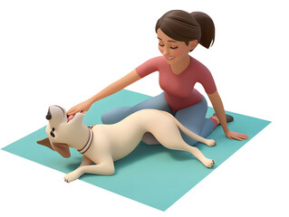3d woman petting dog png happy woman and dog playful moment png