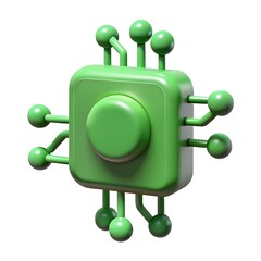 Modern green 3d render of a circuit board component isolated on a white background