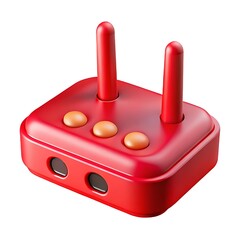 Red retro gaming controller isolated on a white background with orange buttons