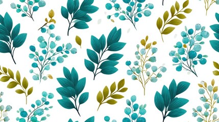Charming Cute Botanical Pattern Seamless Background of Colorful Leaves and Berries for Stylish Design Projects