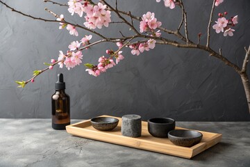 pink blossoms and zen elements
