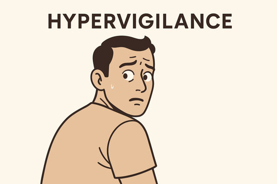 Anxious man sweating under hypervigilance concept illustrating mental health