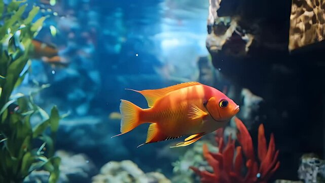 Orange and red fish in an aquarium