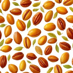 Watercolor Seamless Pattern of Pecans with Leaves on White Background for Unique Design Projects