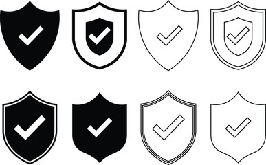 Collection of shield icons featuring check marks representing security and approval
