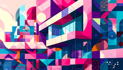 Obraz premium close-up of a modern abstract building facade with geometric shapes