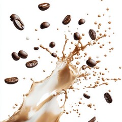 Coffee splash with beans isolated on white background