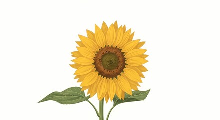 Obraz premium A beautifully detailed illustration of a sunflower with vibrant yellow petals and green leaves.