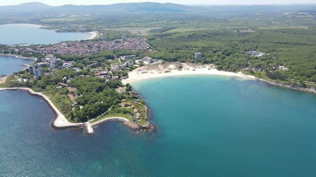 Aerial view of Black Sea Coast near Atliman Beach and Kiten, Burgas Region, Bulgaria 