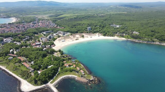 Aerial view of Black Sea Coast near Atliman Beach and Kiten, Burgas Region, Bulgaria 