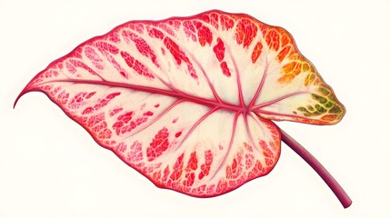 Intricately Illustrated Isolated Caladium Leaf with Elegant Graphic Path for Modern Botanical Design