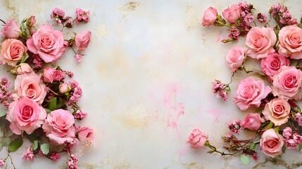 Ornate Delicate Floral Border with Vibrant Pink Roses and Lush Blossoms for Personalized Greeting Cards and Sentimental Wedding Decor