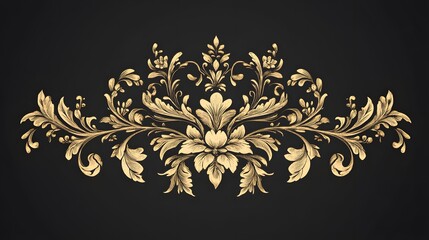 Intricate and Elegant Emblem Featuring Damask Floral Designs with Carefully Crafted Borders, Precise Dividers, Stylish Frame Corners, and Decorative Branches for a Harmonious Composition