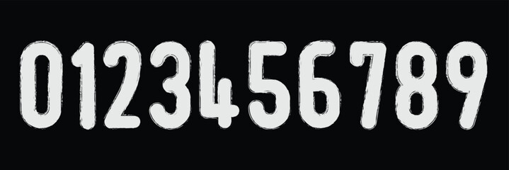 set of brush stroke, marker textured numbers. numbers 1, 2, 3, 4, 5, 6, 7, 8, 9, 0. stylish hand draw brush painted numbers set. bold brush drawn grunge. dirty texture vector. rough brush strokes. 