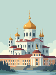 Saint Petersburg — Church of the Savior on Spilled Blood, Winter Palace, Peter and Paul Fortress in pastel blue, gold, ivory, and maroon