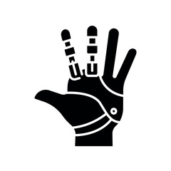 Functional prosthesis black glyph icon for digital and print projects.