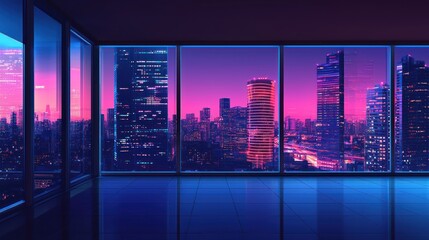 Neon Cityscape at Dusk, Breathtaking View from a Modern Penthouse