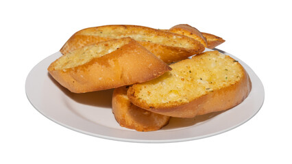 Crispy Garlic Bread Slices on White Plate