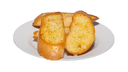 Crispy Garlic Bread Slices on White Plate
