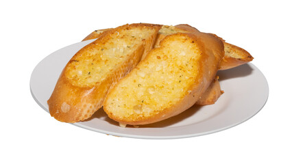 Crispy Garlic Bread Slices on White Plate