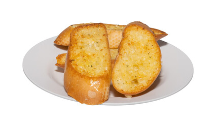 Crispy Garlic Bread Slices on White Plate