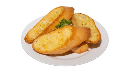Crispy Garlic Bread Slices on White Plate