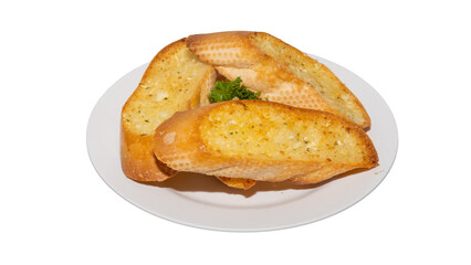 Crispy Garlic Bread Slices on White Plate