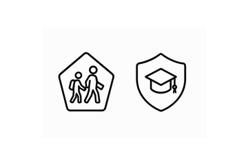 Obraz premium Education icons: student and graduation cap symbols on white background vector line icon illustration
